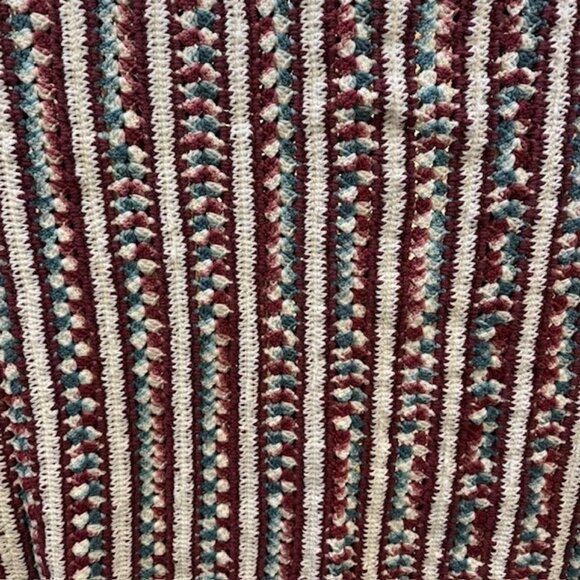 Handmade Crochet Blanket With Red White & Blue Stripes - Picture 3 of 4